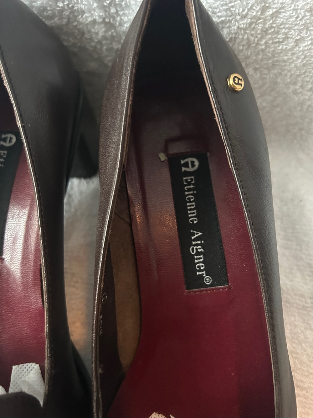 Etienne Aigner Dark Brown Leather Square-Toe Block Heel Loafer - Picture 3 of 7